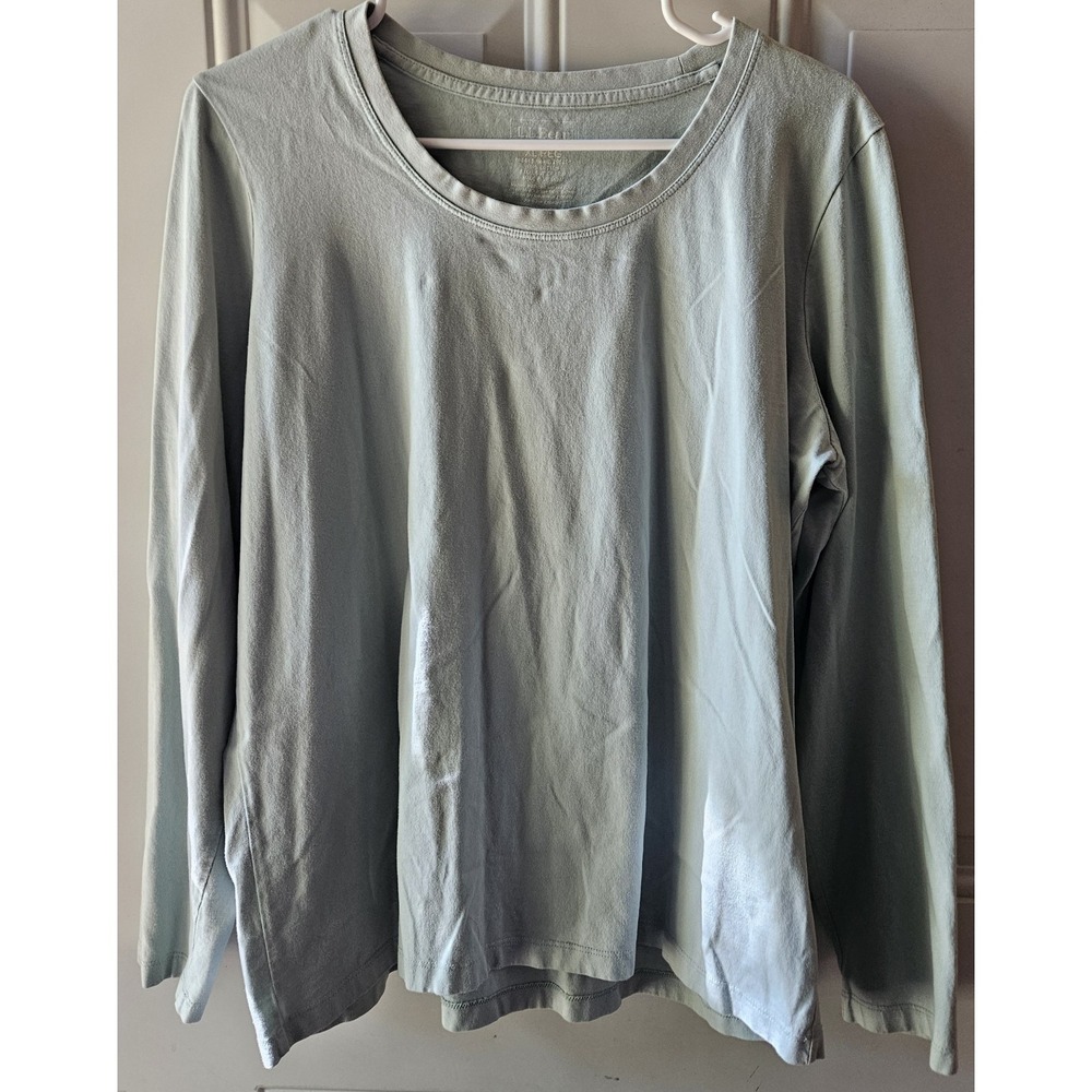 L.L.Bean Womens XL Long Sleeve T Shirt Cotton Green Casual Basic Top